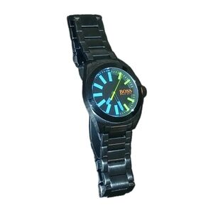 Men's Hugo Boss Watch Stainless Steel Analogue Gunmetal Watch / Glow In The Dark